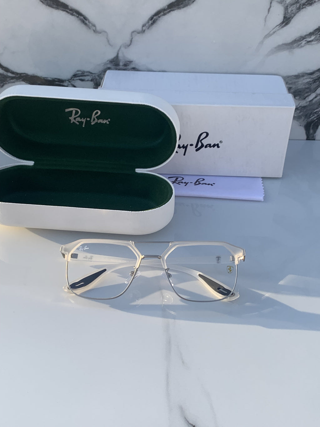 RB #4 METAL WHITE BLUE CUT UV-400 SUNGLASSES