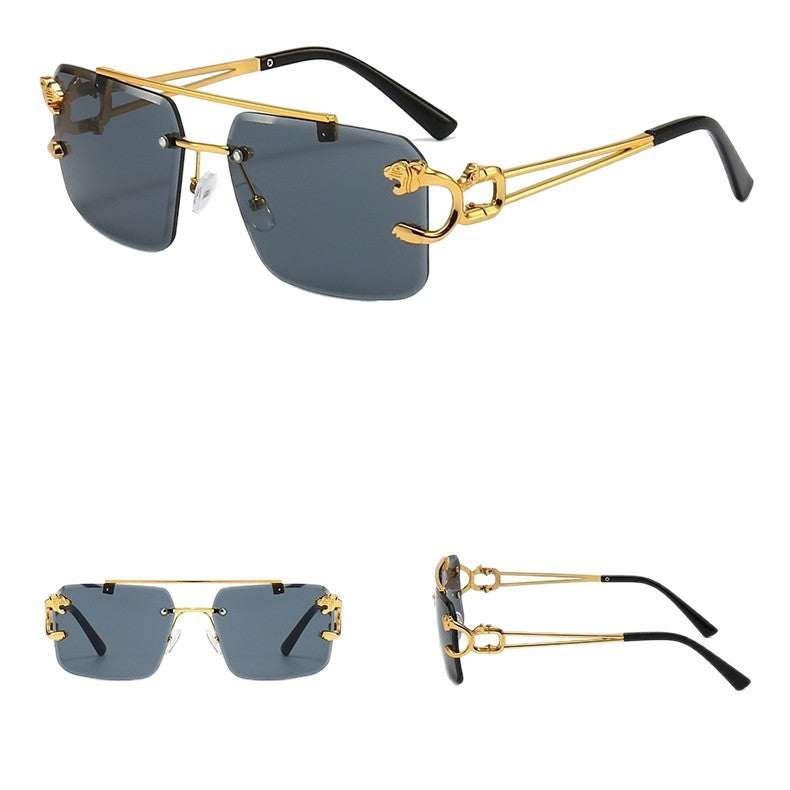 New Stylish Rimless Panther face Luxurious Gold Black UV-400 Unisex Fashion Sunglasses (Copy)