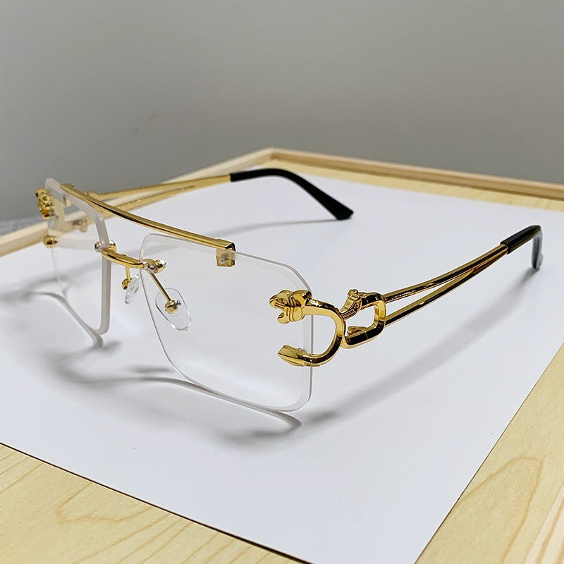 New Stylish Rimless Panther face Luxurious Golden White Transperant UV-400 Unisex Fashion Sunglasses