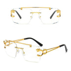 New Stylish Rimless Panther face Luxurious Golden White Transperant UV-400 Unisex Fashion Sunglasses
