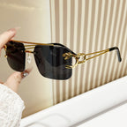 New Stylish Rimless Panther face Luxurious Gold Black UV-400 Unisex Fashion Sunglasses (Copy)