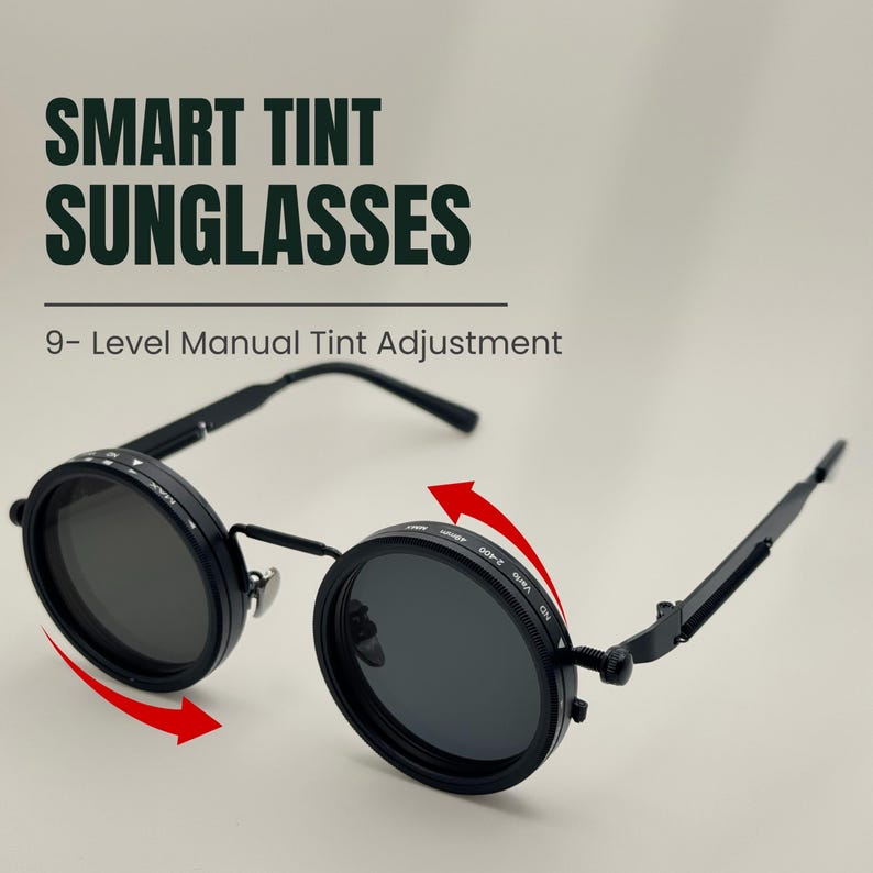 Steampunk Sunglasses: Adjustable Tint, Polarized UV400 Lenses, Personalized Case