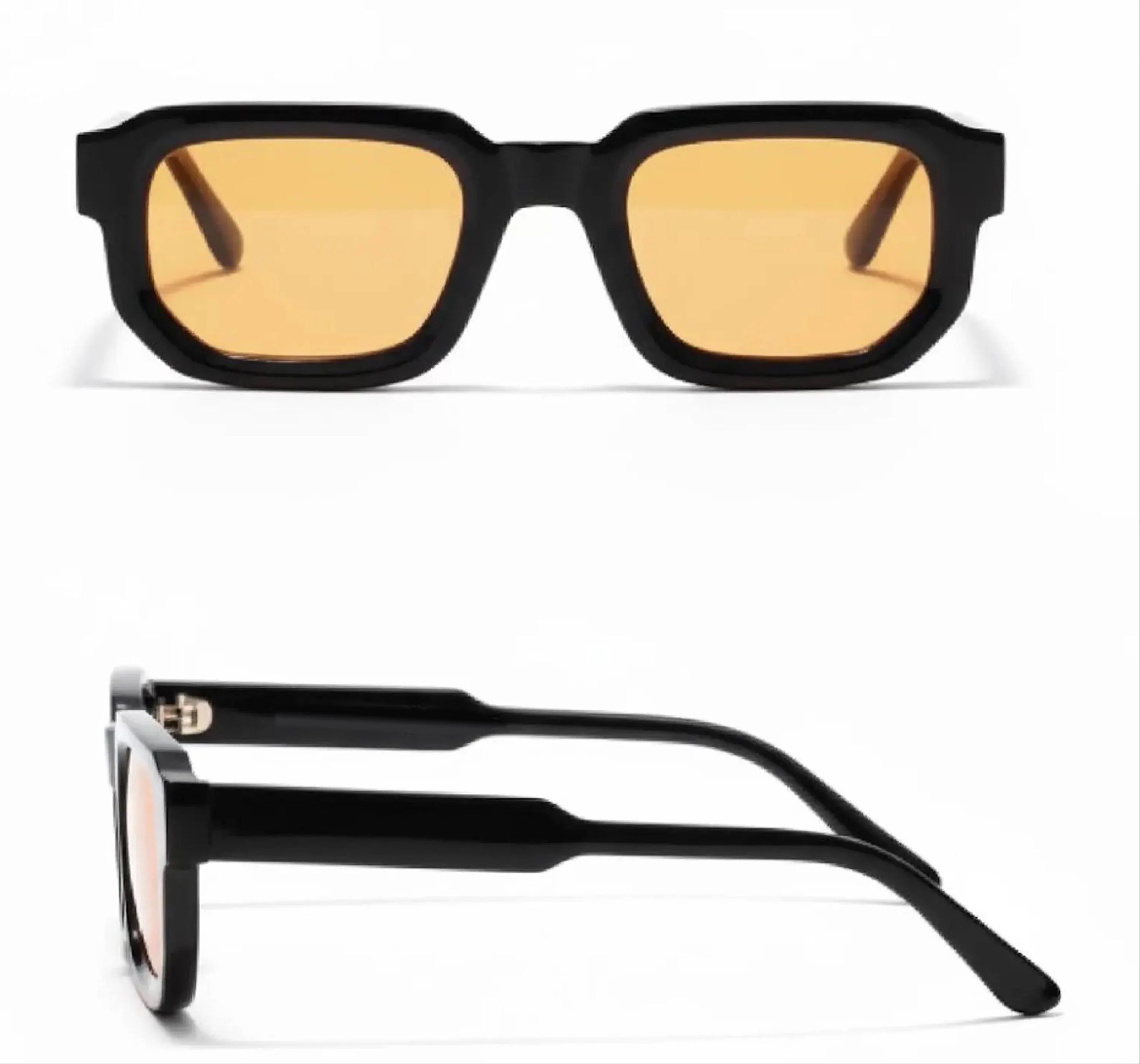 The Perfect Angled Sunglasses | Mens Black Frames with Orange Lenses | Square 90s y2k Raver Style Aesthetic Non Prescription