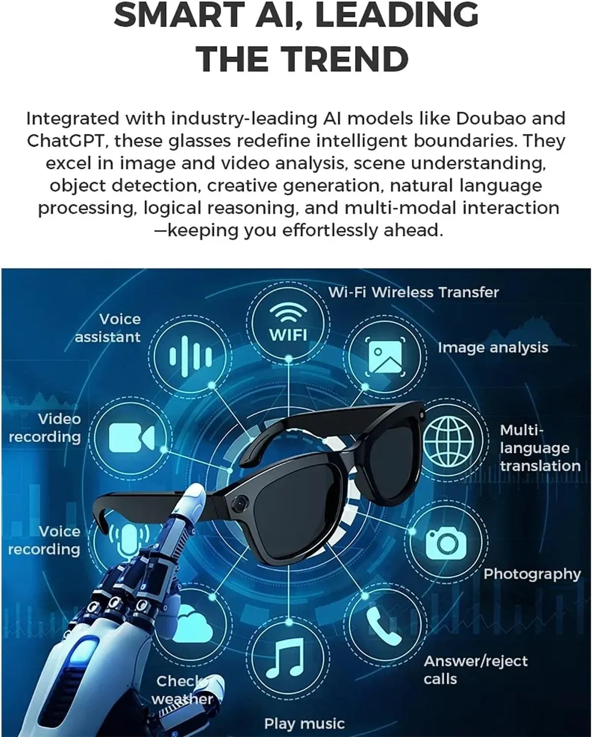 AI Smart Glasses with Chat GPT,800W Camera,Video Recording, Smart Sunglasses