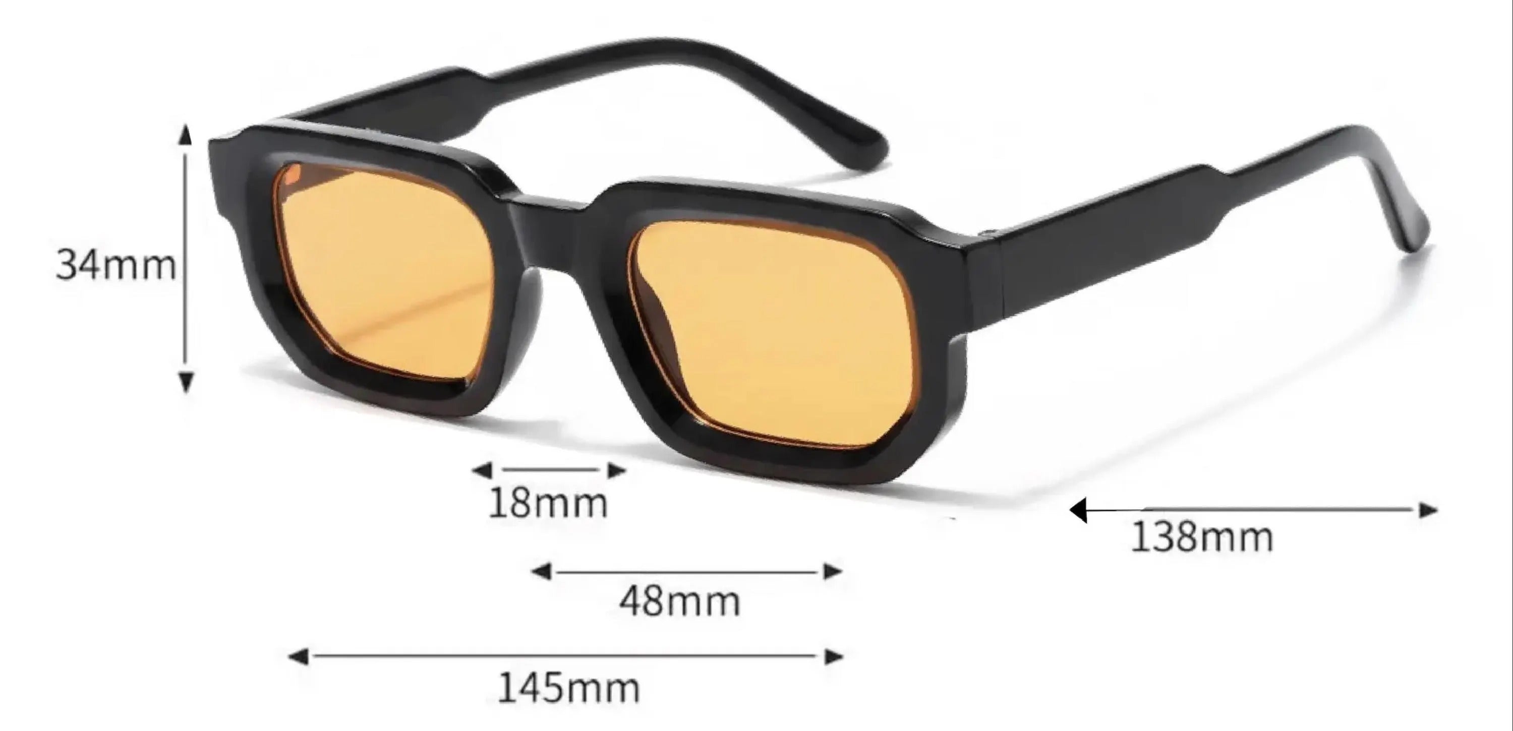 The Perfect Angled Sunglasses | Mens Black Frames with Orange Lenses | Square 90s y2k Raver Style Aesthetic Non Prescription