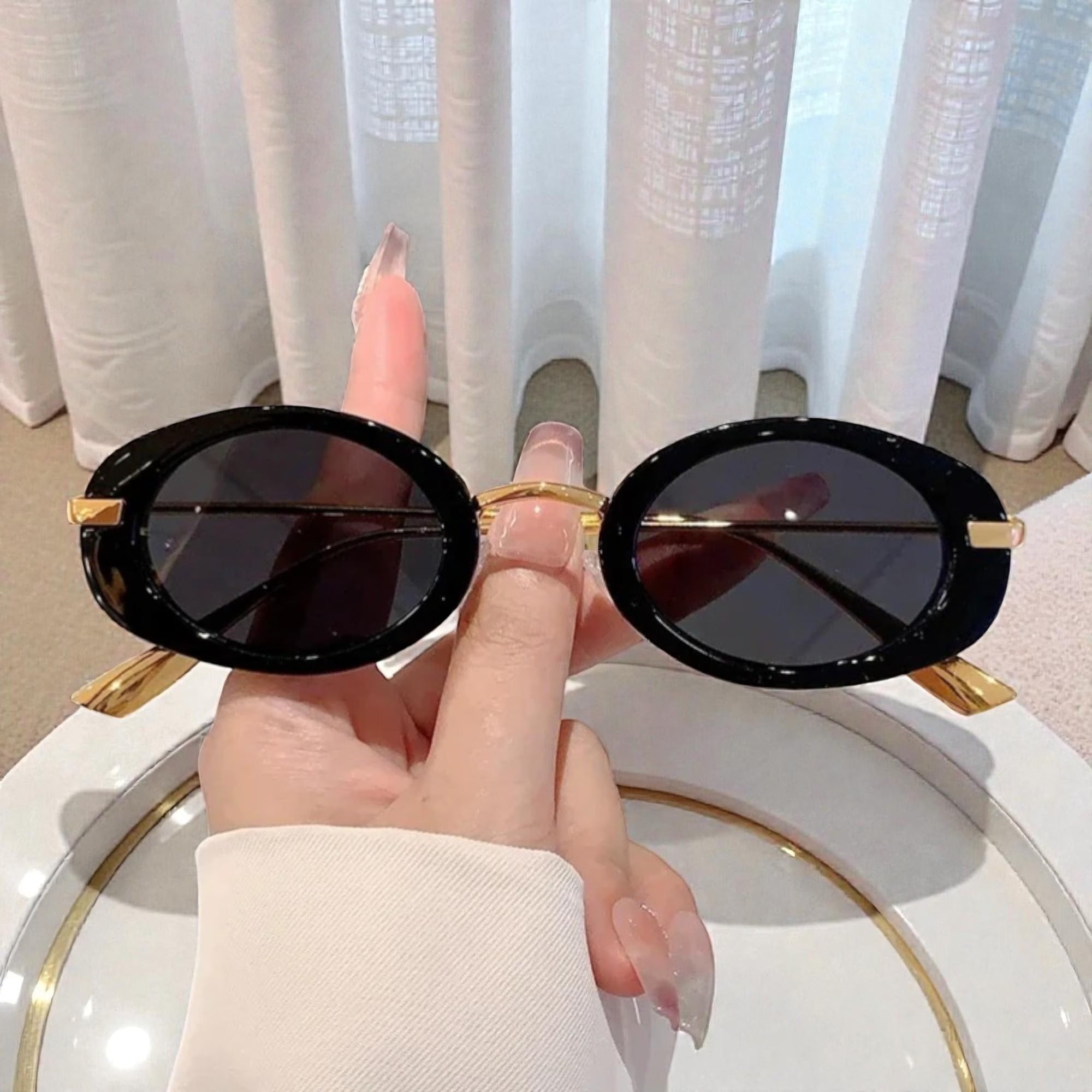 Small Oval Frame Retro Punk Sunglasses – Metal Leopard Trendy Shades