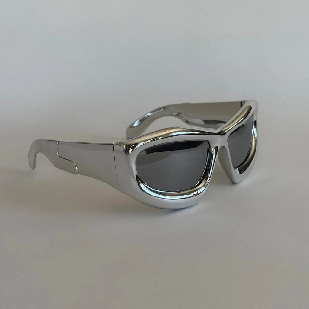 Y2K Silver Black Bubbly Round Rave Sunglasses Unisex Festival UVA UVB
