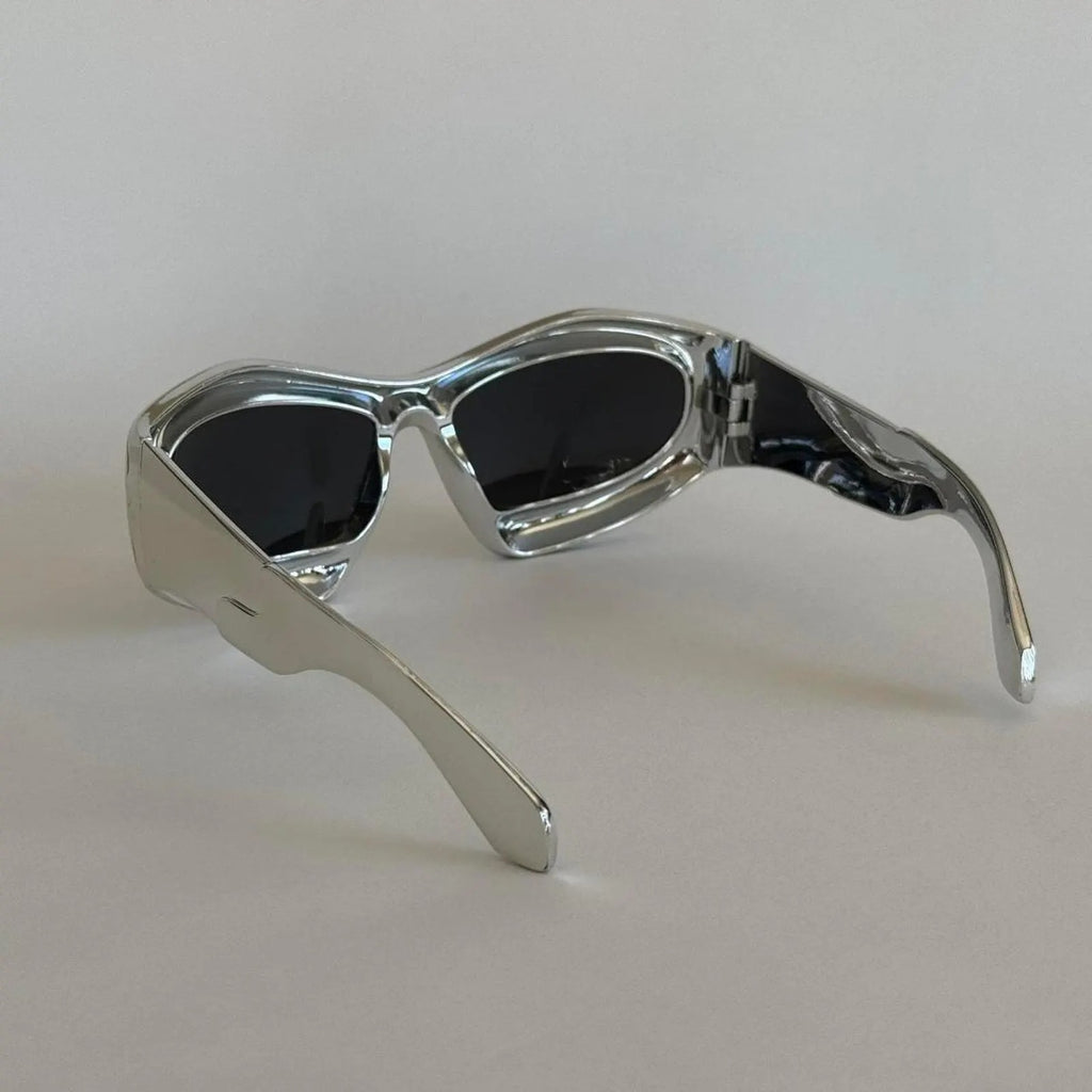 Y2K Silver Black Bubbly Round Rave Sunglasses Unisex Festival UVA UVB