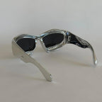 Y2K Silver Black Bubbly Round Rave Sunglasses Unisex Festival UVA UVB