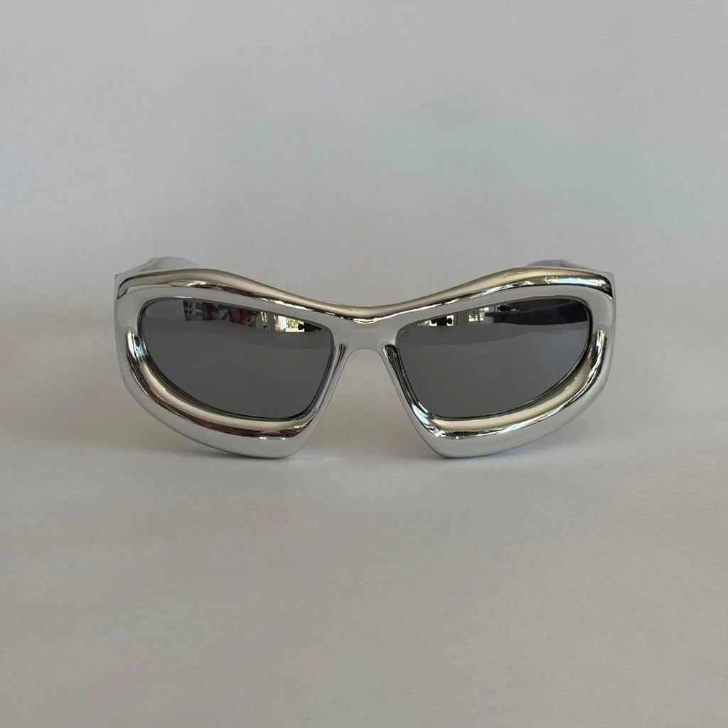 Y2K Silver Black Bubbly Round Rave Sunglasses Unisex Festival UVA UVB