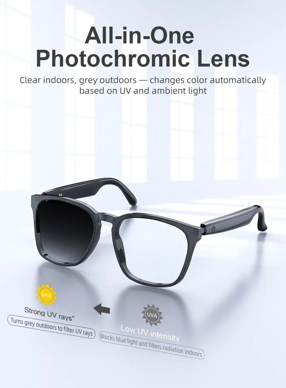 AI Translator Smart Glasses Bluetooth Photochromic Lenses Music Calls trg