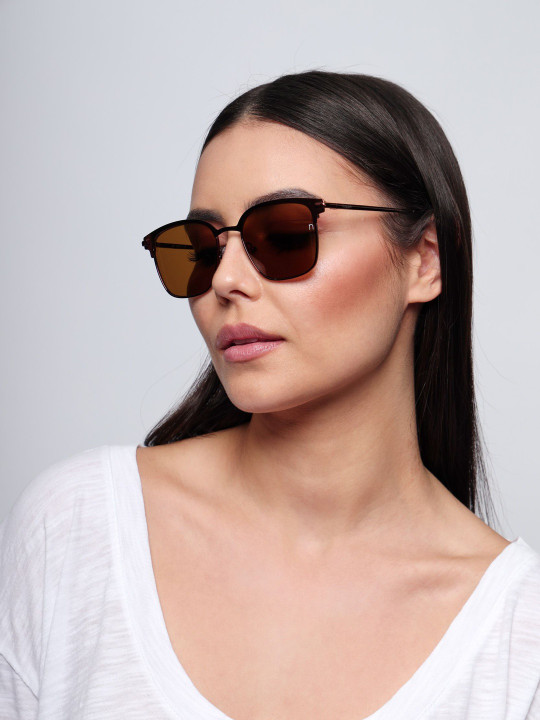 Unisex Brown Lens & Brown Square Sunglasses