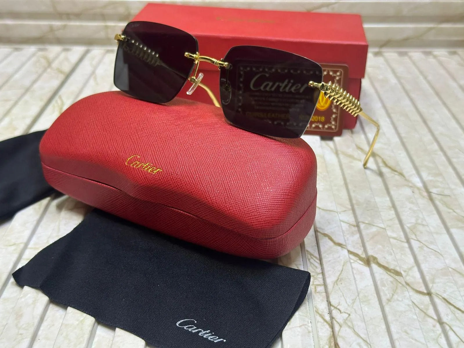 Vintage Cartier Rimless Sunglasses: Model CT0545S Brown Lens Eyewear Men/ Women, Valentines Gift