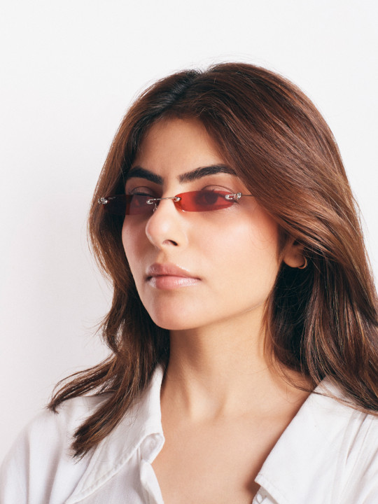 SALTY - Women Red Lens & Silver-Toned Rectangle Sunglasses with