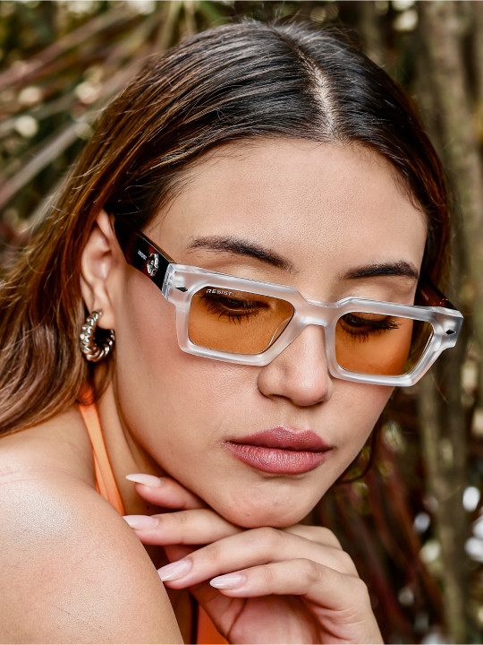 Unisex Brown Lens & White Square Sunglasses With UV Protected Lens