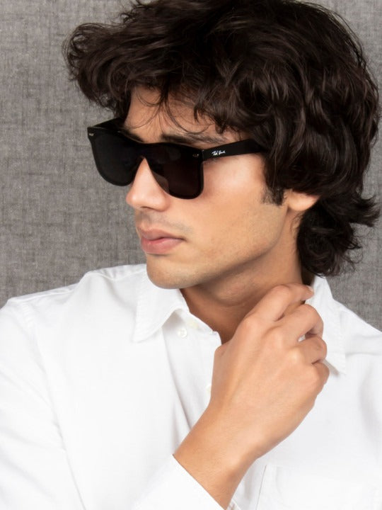 Ted Smith Matt Black Wayfarer Rimless Sunglasses Main image