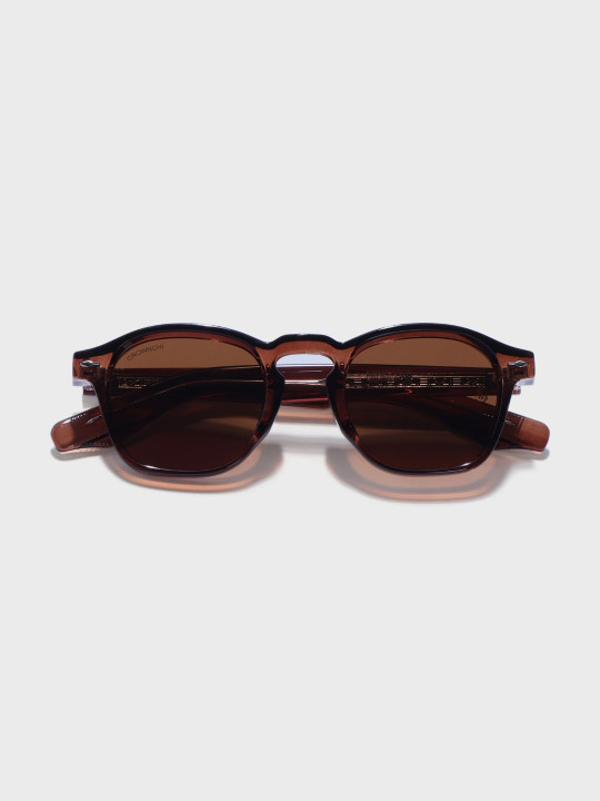 CROWNCHI - Men Brown Lens & Brown Square Sunglasses with