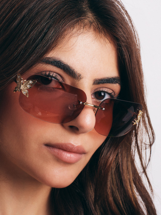 SALTY - Women Brown Lens & Gold-Toned Rectangle Sunglasses with