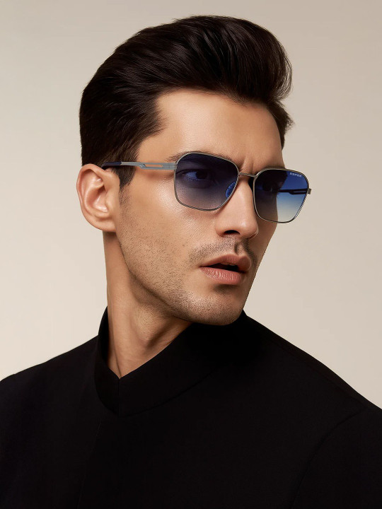 Espee - Men Blue Lens & Silver-Toned Rectangle Sunglasses with UV Protected Lens