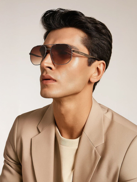 Espee - Men Brown Lens & Gunmetal-Toned Square Sunglasses with