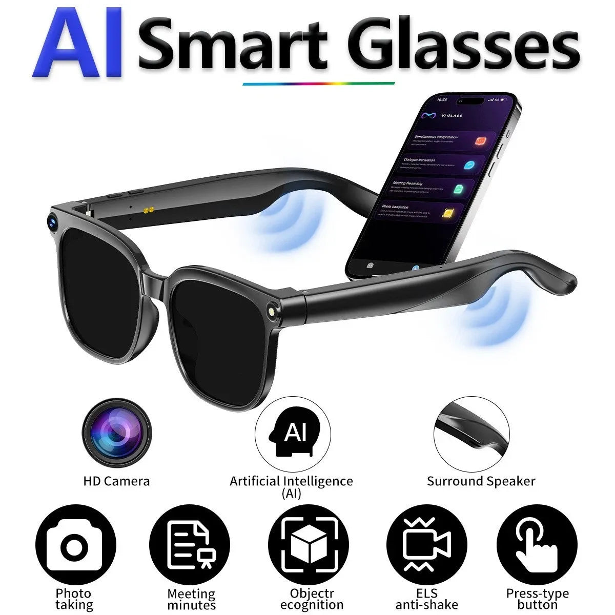 M02S AI Smart Glasses Camera/Photo Taking/Video Recording/Calling/translate ggb
