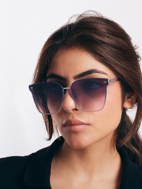 SALTY - Glintzy Unisex Full Rim Fashionable UV Protected Oversized Sunglasses SG0004-BK-PL