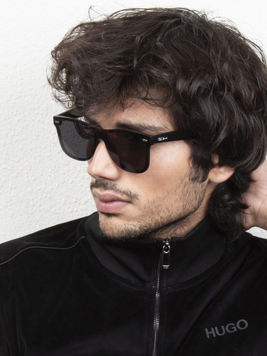 Ted Smith - Aesthetic Black Wayfarer Rimless Sunglasses With Polarized Lens