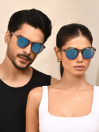 IRUS by IDEE - Unisex Blue Lens & Silver-Toned Oval Sunglasses with UV Protected Lens