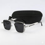 Retro Metal Steampunk Sunglasses for Men & Women – Boxy Aviator Shades, UV400 Polarized Lenses, Classic Metal Frame + Protective Case