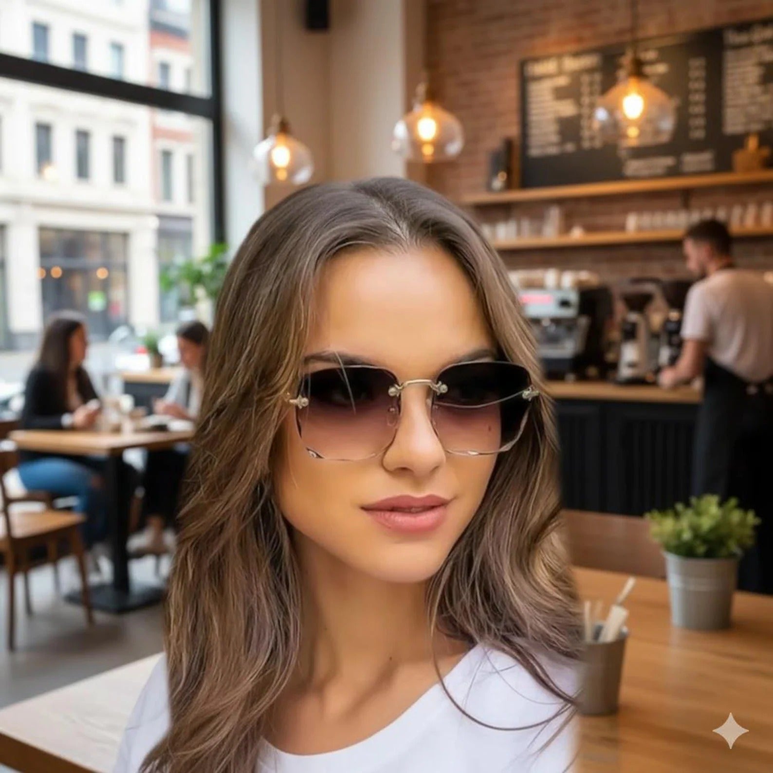 Square Rimless Sunglasses Set – Luxury Red Fashion Shades with UV400 for Women