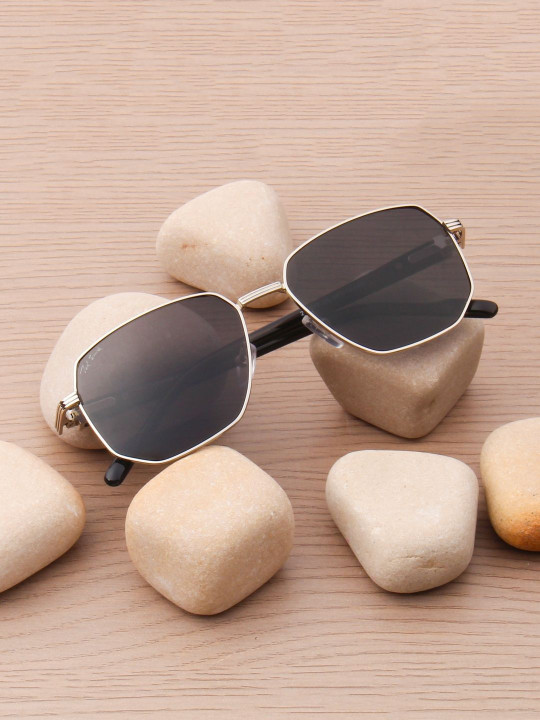 Ted Smith - Unisex Black Lens & Silver-Toned Square Sunglasses with