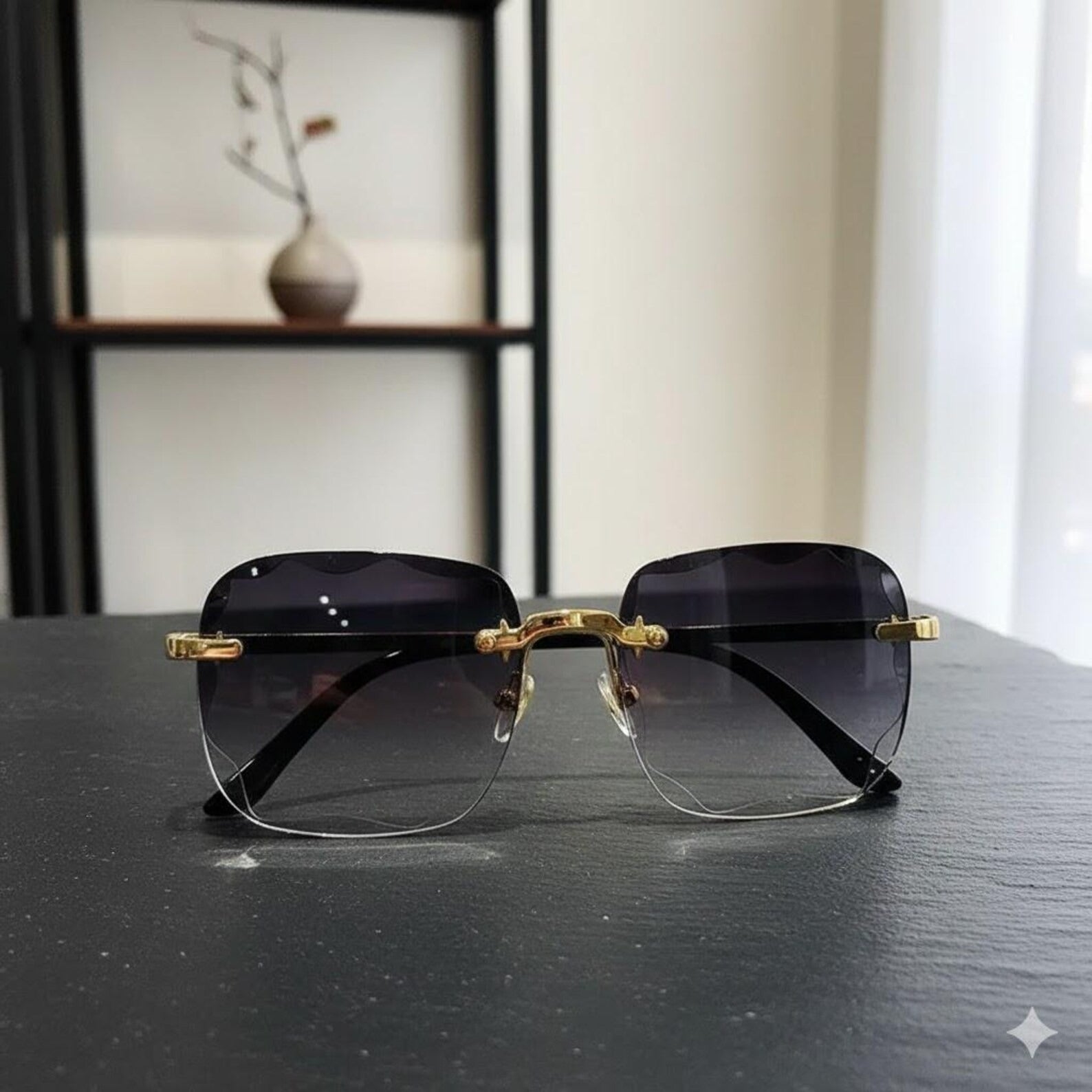 Square Rimless Sunglasses Set – Luxury Red Fashion Shades with UV400 for Women