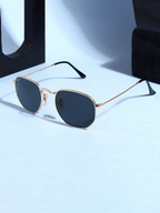 Gold Black UV Protected Hexagonal Sunglasses