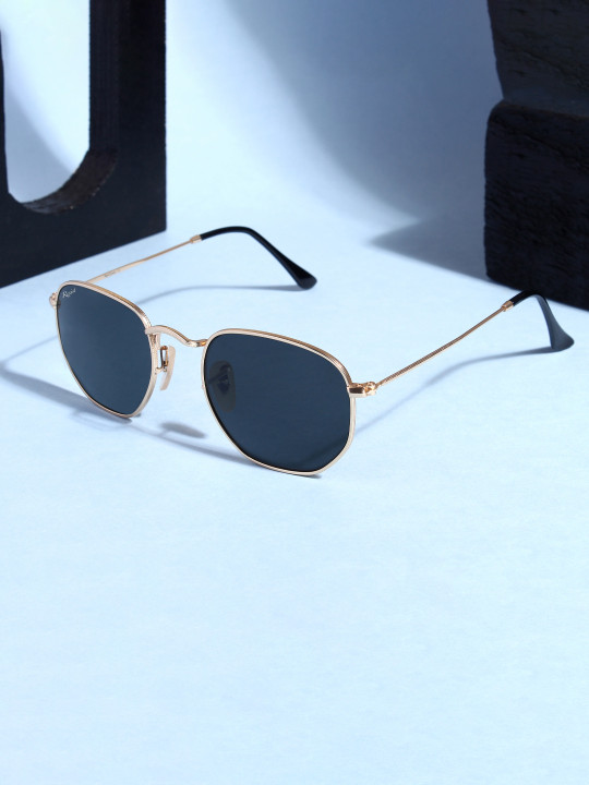 Gold Black UV Protected Hexagonal Sunglasses
