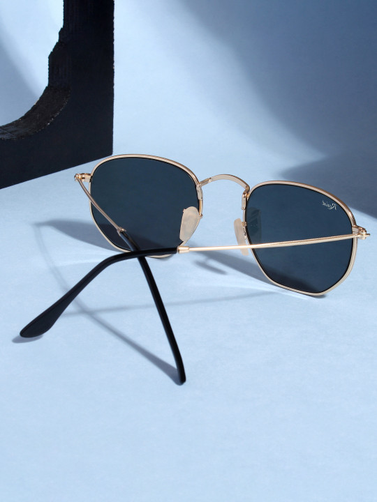 Gold Black UV Protected Hexagonal Sunglasses
