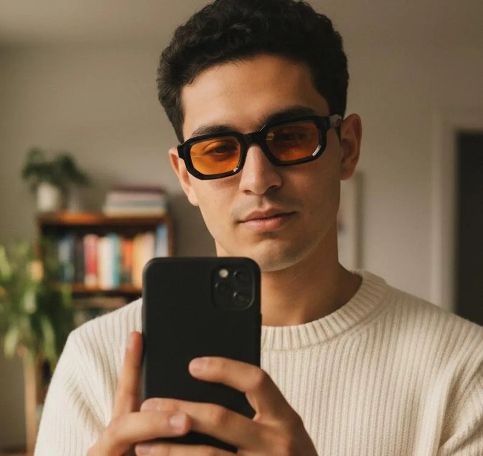 The Perfect Angled Sunglasses | Mens Black Frames with Orange Lenses | Square 90s y2k Raver Style Aesthetic Non Prescription