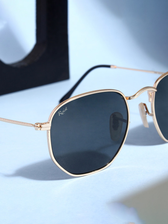 Gold Black UV Protected Hexagonal Sunglasses