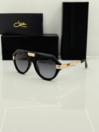 Cazal Glasses Legends 657 Black Leather Snakeskin Bridge Transparent Golden Sunglasses