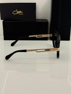Cazal Glasses Legends 657 Black Leather Snakeskin Bridge Transparent Golden Sunglasses