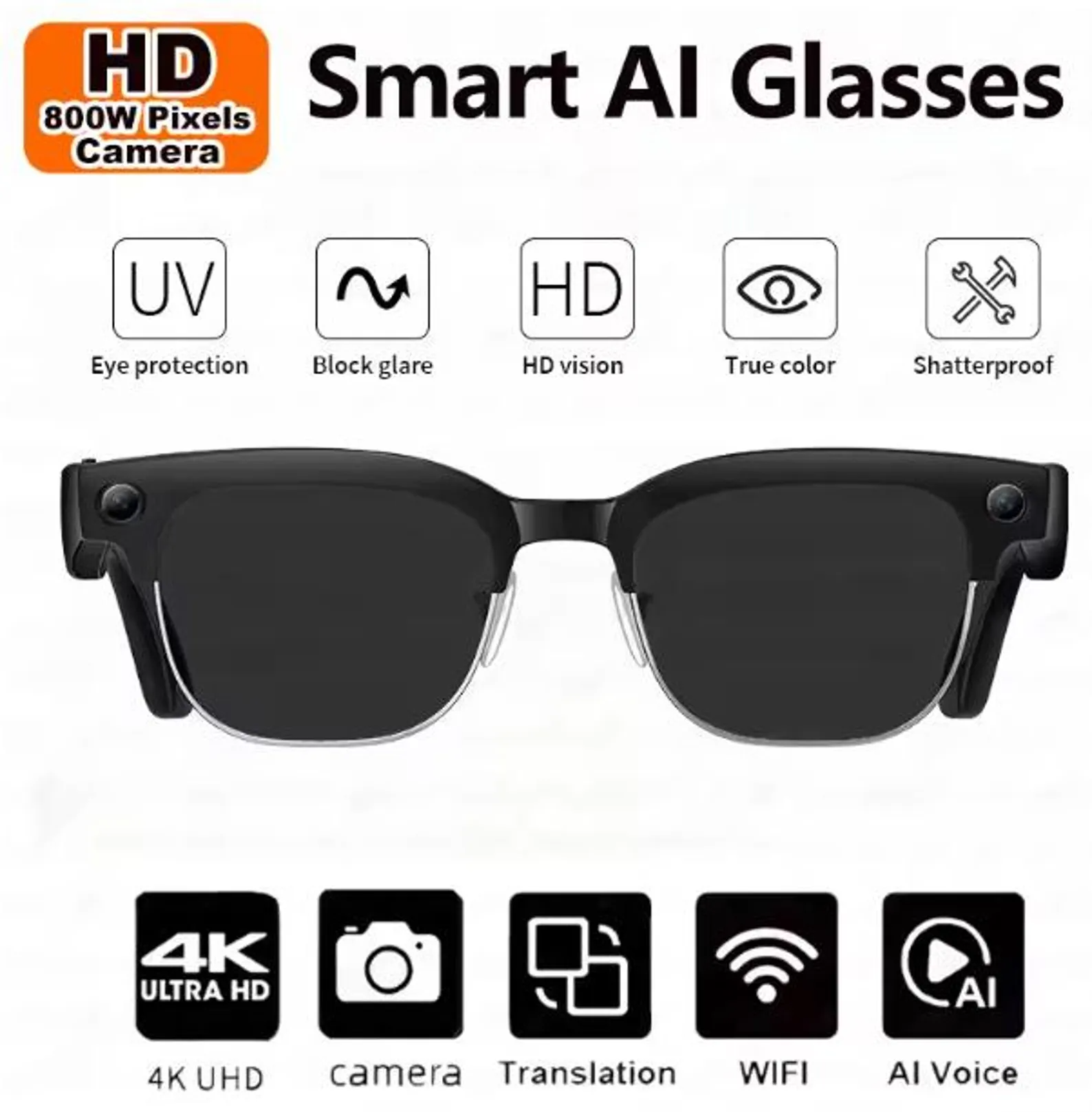Smart Sunglasses: AI HD Camera, Bluetooth Audio & Translation