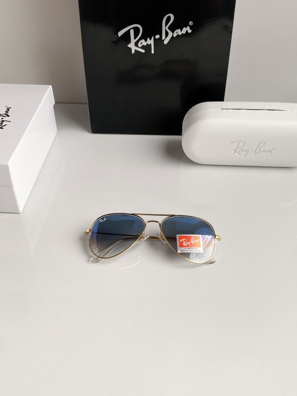 RAYBAN 3026 GOLD BLUE SHADED 61 SUNGLASSES