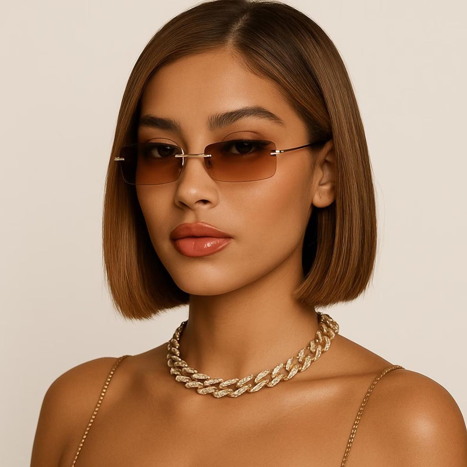 Trendy Colorful Rimless Sunglasses | Y2K Aesthetic Tinted Glasses | Retro Gold Frame Eyewear for Women Fashion Street Style Summer Vacation