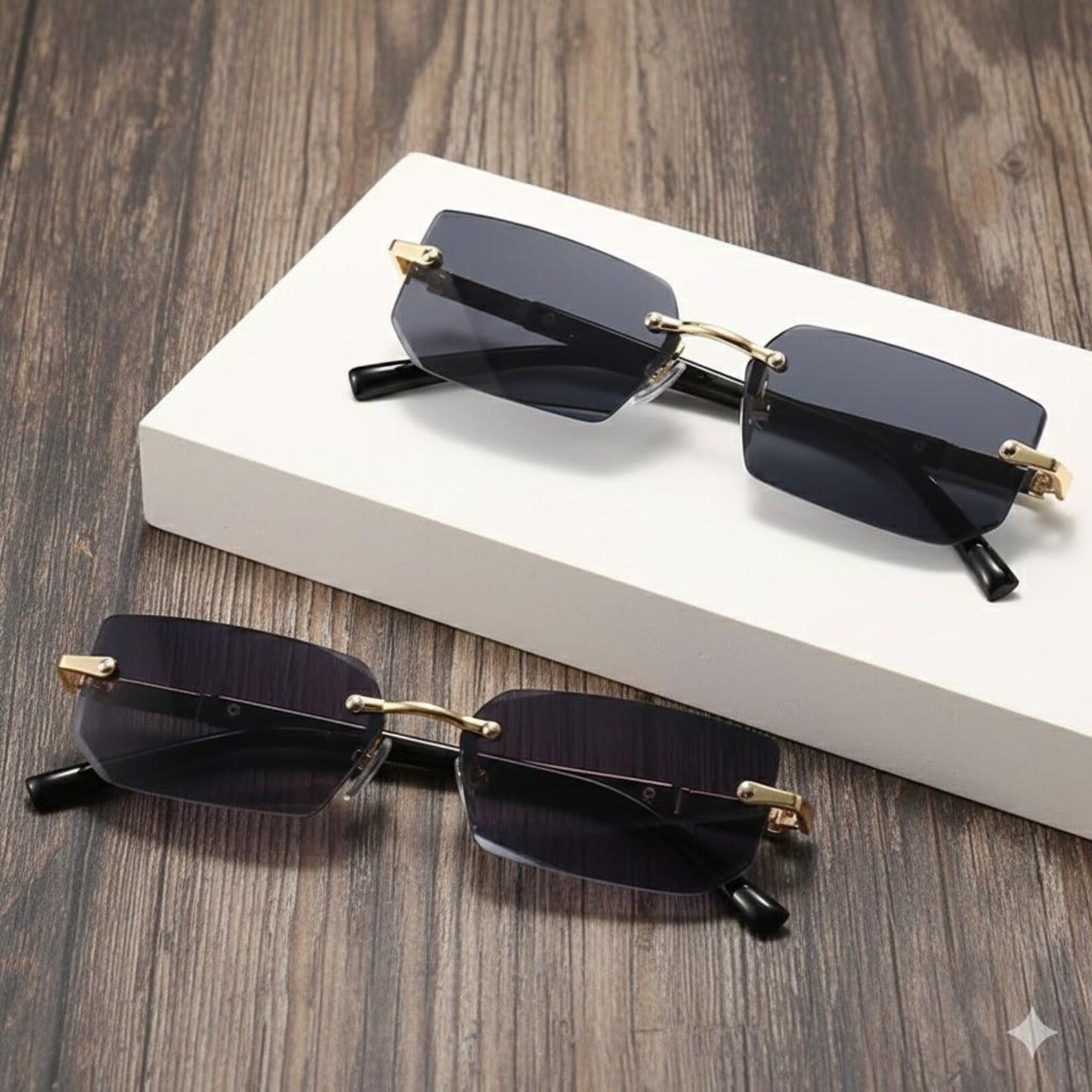 Trendy Rimless Y2K Glasses – Frameless Rectangle Sunglasses for Women & Men – Retro Gradient UV400 Eyewear