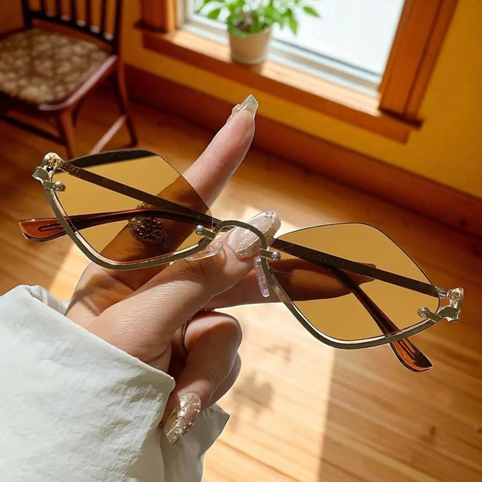 Smart Metal Frame Punk Style Glasses, Smart Diamond Shaped Sunglasses, Festival Accessories, Trendy Fashion Glasses Rave Wear, Gift For Her