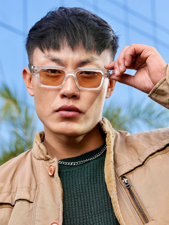 Unisex Brown Lens & White Square Sunglasses With UV Protected Lens