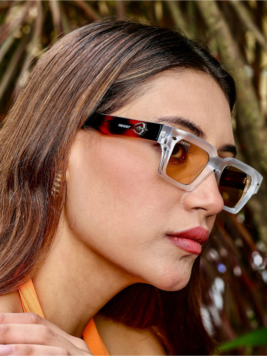 Unisex Brown Lens & White Square Sunglasses With UV Protected Lens