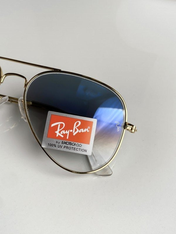 RAYBAN 3026 GOLD BLUE SHADED 61 SUNGLASSES