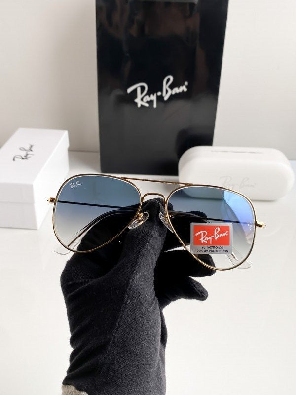 RAYBAN 3026 GOLD BLUE SHADED 61 SUNGLASSES