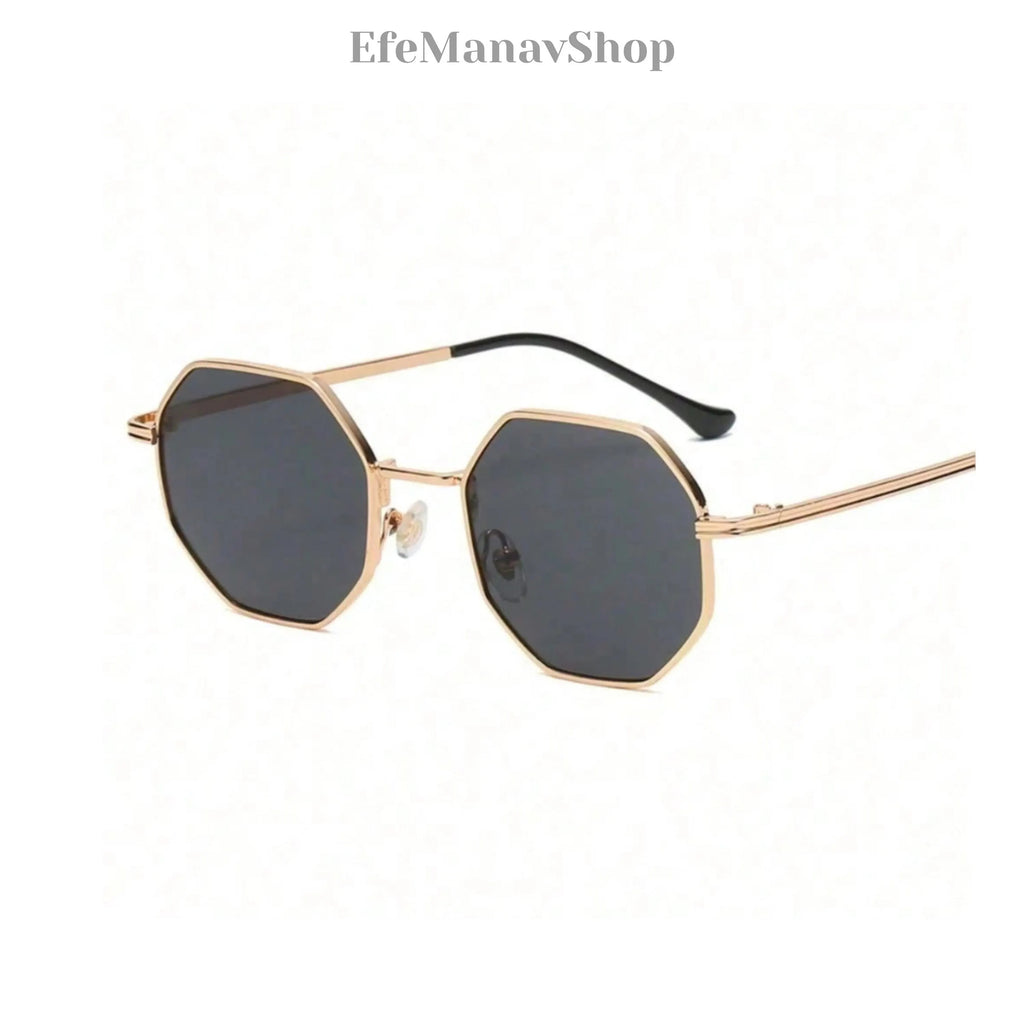 Geometric Sunglasses , Gold Frame , Luxury Retro Sunglasses , Unisex Fashion Shades • Gift for Her Him