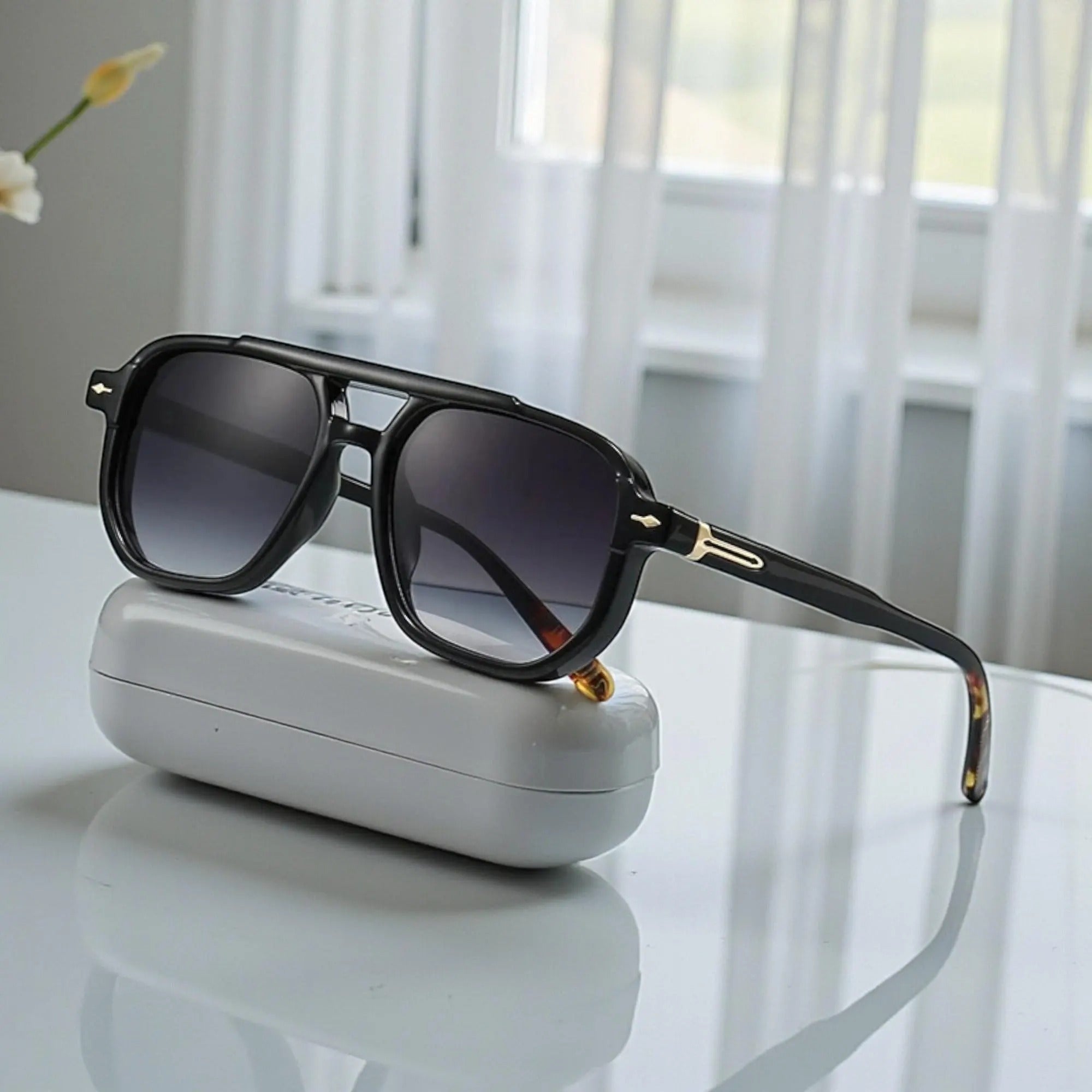 Retro Y2k Double Bridges Square Sunglasses – Gradient UV400 Fashion Gift For Him